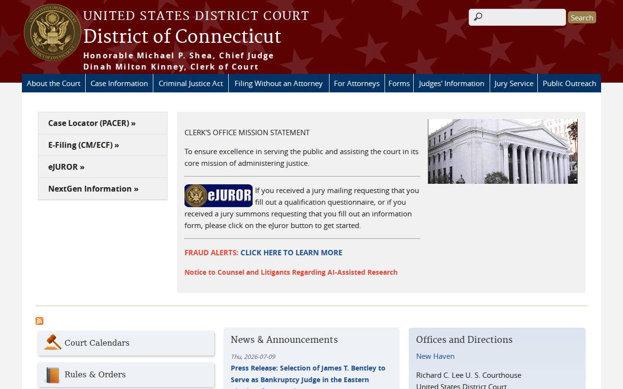 Greenwich County Superior Court Clerk federal District of Connecticut record distinction