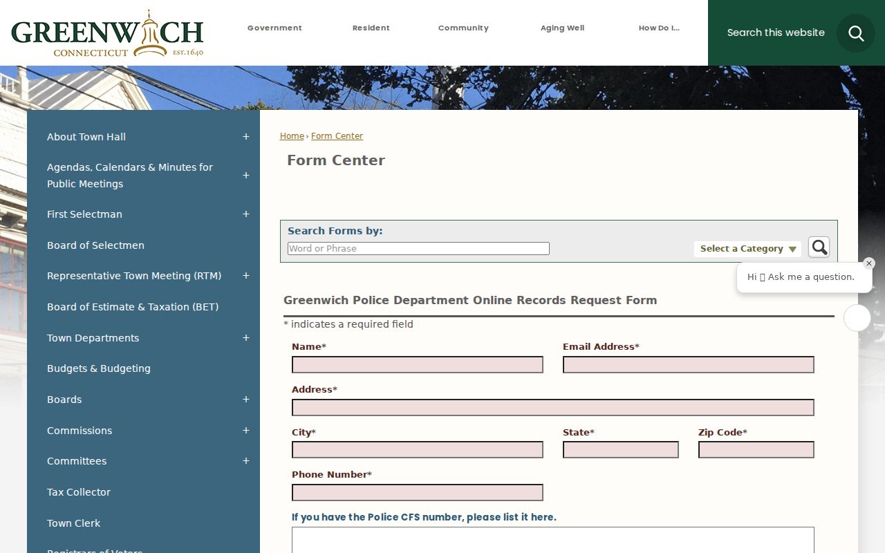 Greenwich County arrest records police online record request form