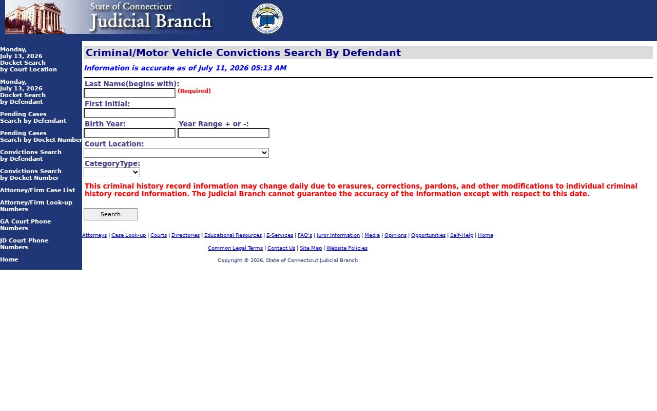 Greenwich County court dockets criminal motor vehicle convictions by defendant