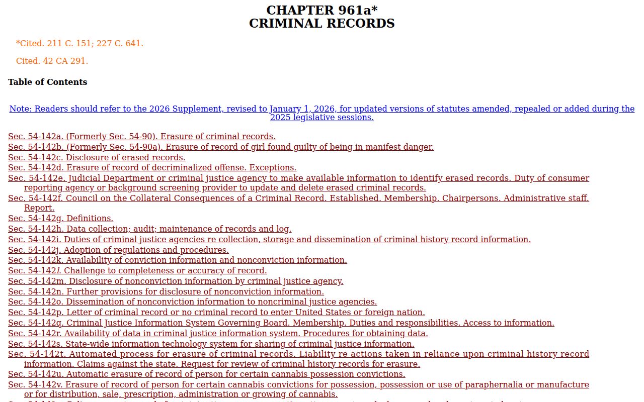 Greenwich County court records Connecticut criminal erasure statute