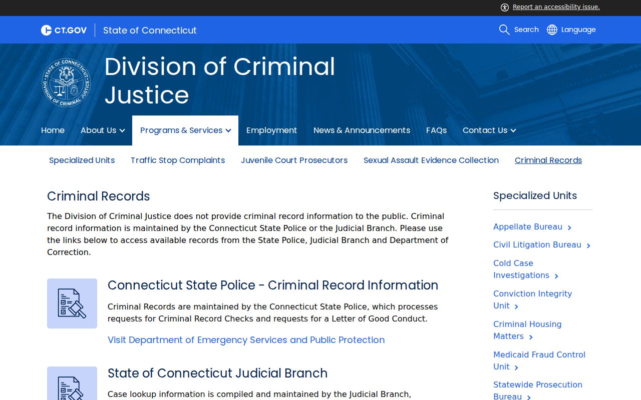 Greenwich County criminal court records Connecticut criminal records guidance