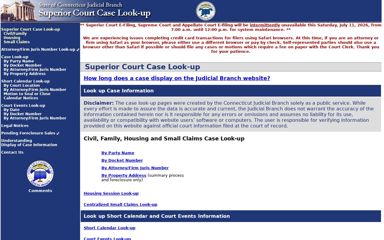 Greenwich County court records civil family housing small claims lookup