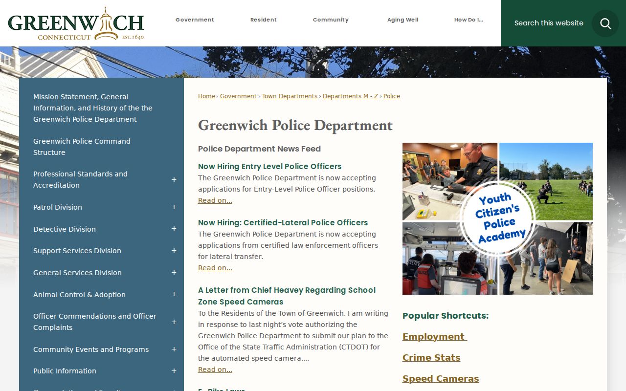 Greenwich County police records and court records contact page