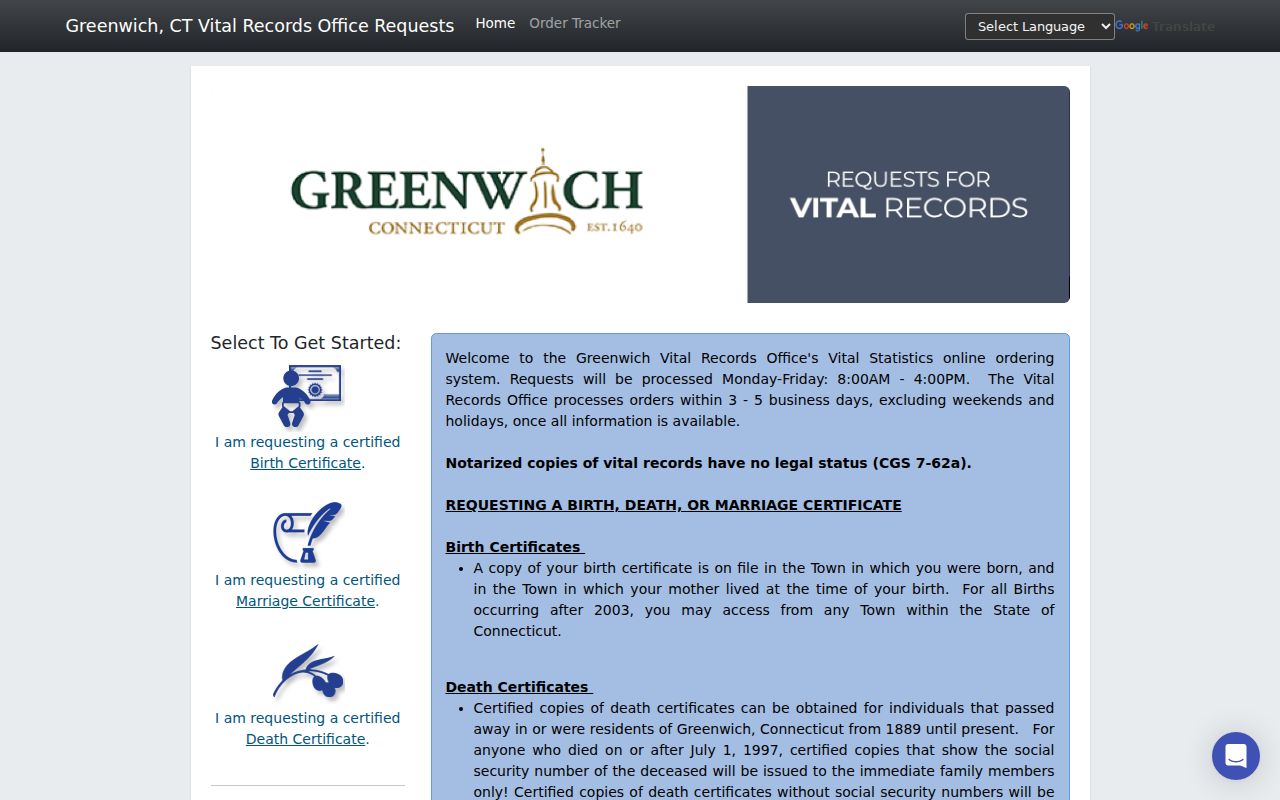 Greenwich County marriage records online vital records portal