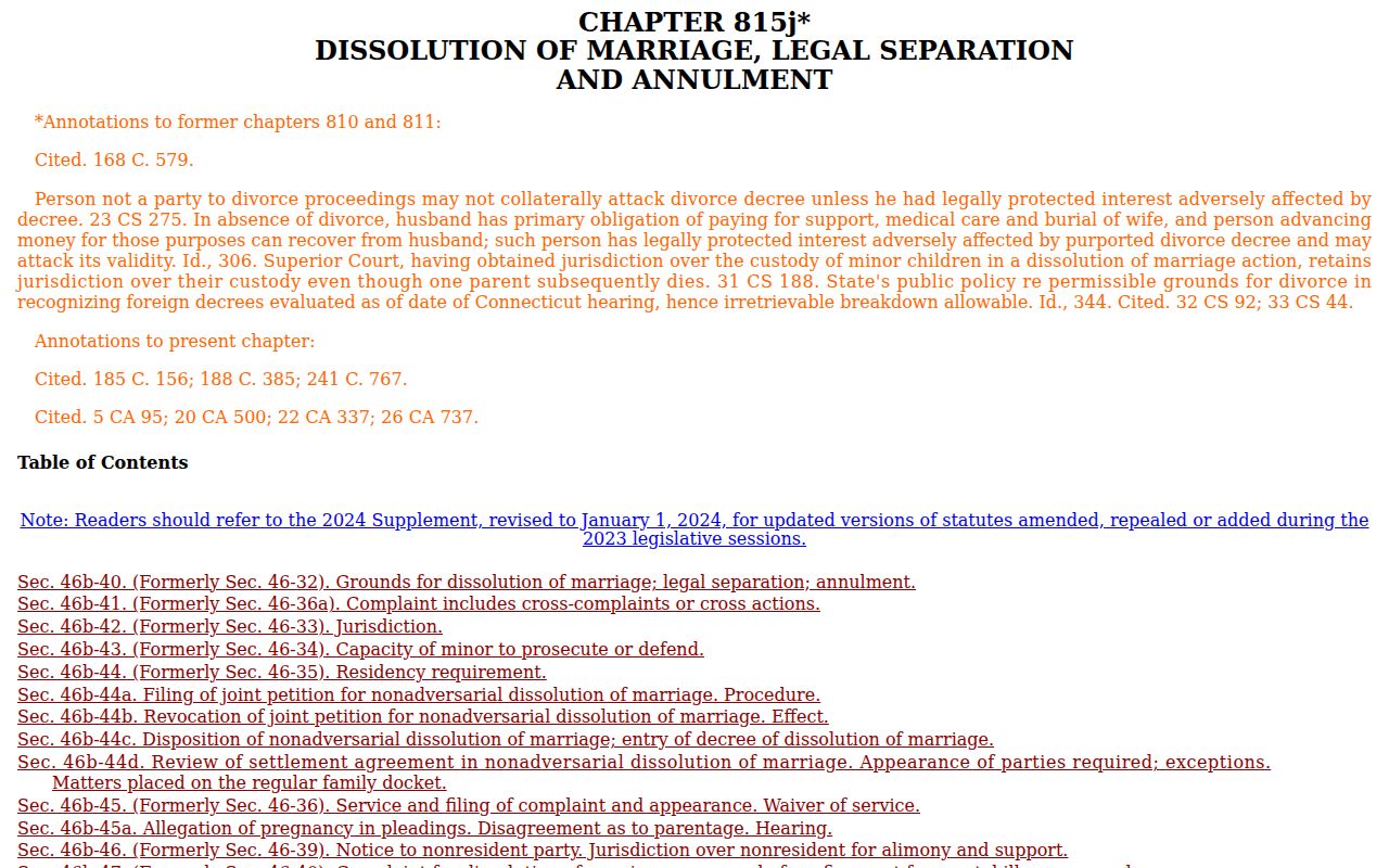 Greenwich County divorce records Connecticut dissolution statutes