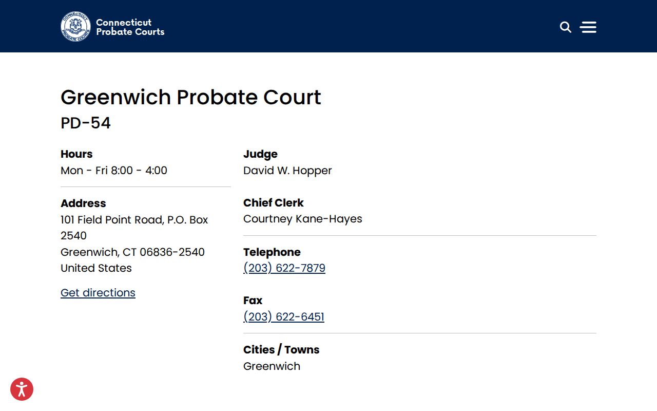 Greenwich County probate records Greenwich Probate Court page