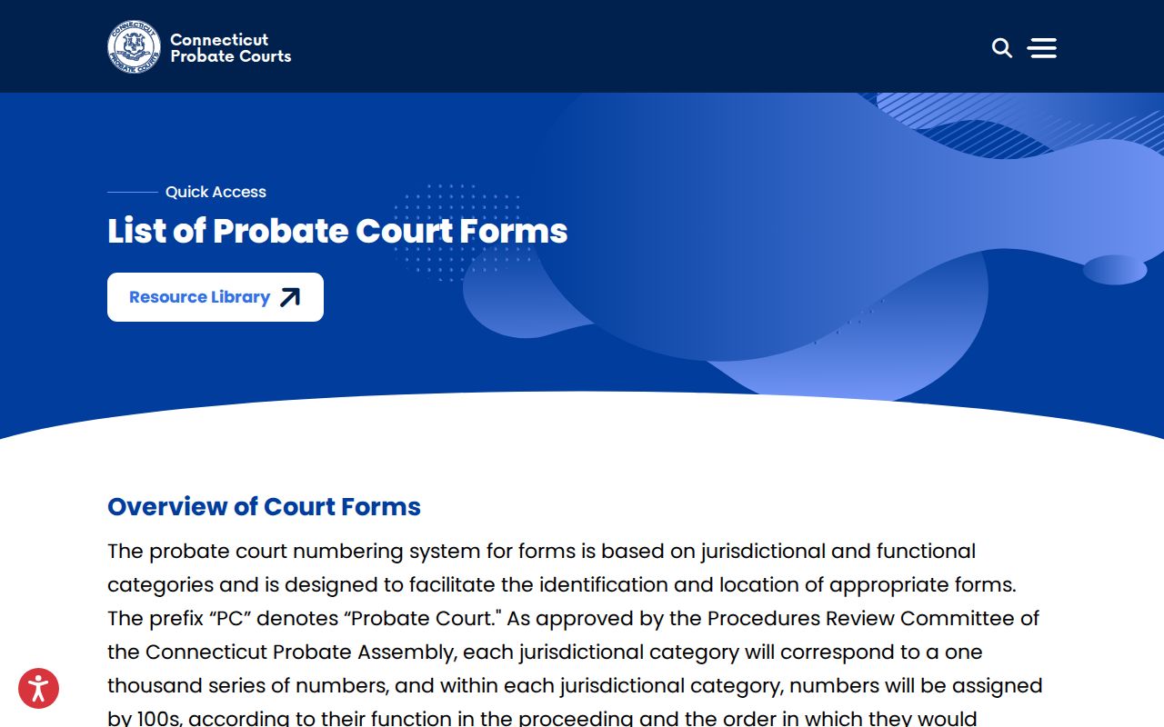 Greenwich County probate records Connecticut Probate Court forms list